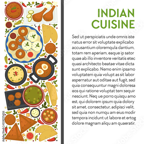 Indian cuisine banner template with traditional dishes icons top view