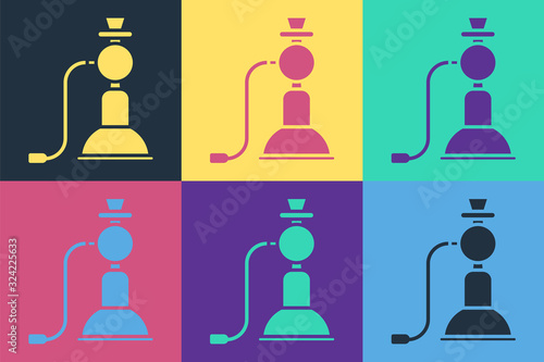 Pop art Hookah icon isolated on color background. Vector Illustration