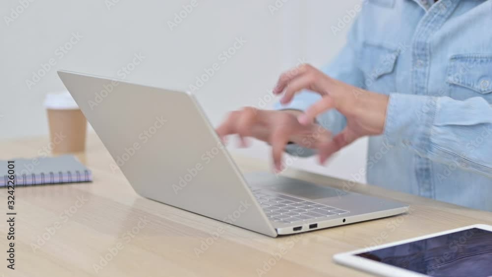 Man Typing On Laptop Angrily, Close up Man Typing On Laptop Angrily, Close up