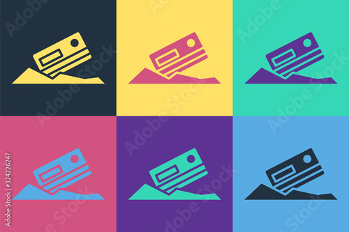 Pop art Cocaine and credit card icon isolated on color background. Vector Illustration