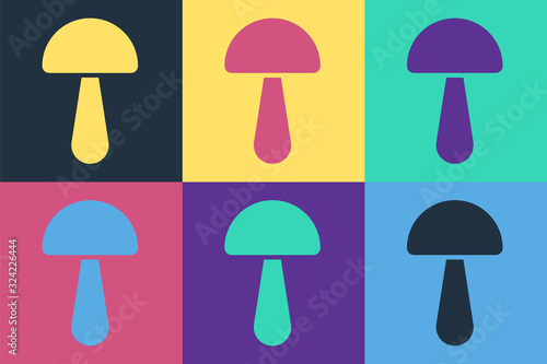 Pop art Psilocybin mushroom icon isolated on color background. Psychedelic hallucination. Vector Illustration