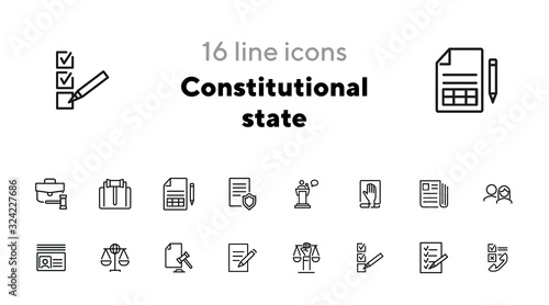 Constitutional state line icon set. Political, document, paper. Court concept. Can be used for topics like law, government, justice