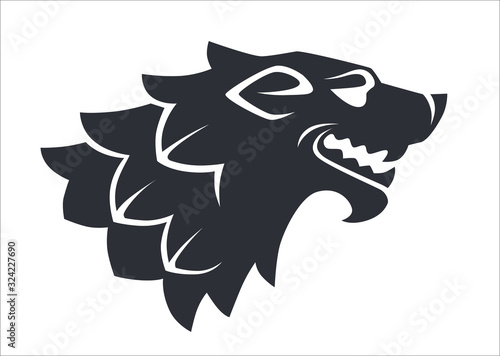 Wolf head silhouette, wild animal logo or heraldry