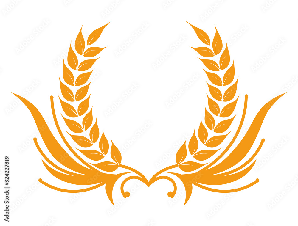 Spikelets on heraldic symbol or organic product emblem, wheat spikes Spikelets on heraldic symbol or organic product emblem, wheat spikes