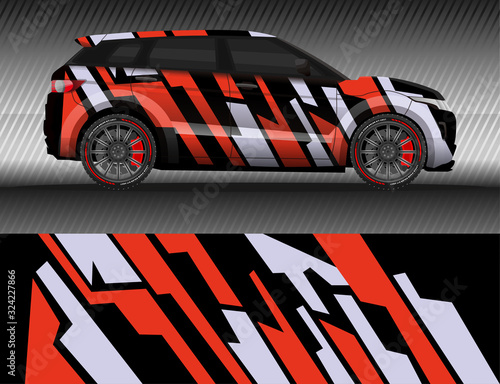 Car livery wrap decal, rally race style vector illustration abstract background
