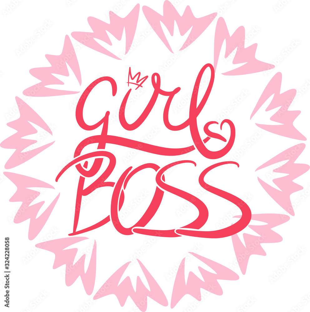boss girl with crown and heart in a circle of cute elements in a modern style lettering, handwritten, feminism slogan, print for sticker, banners, posters, accessories, postcards, calligraphy, concept boss girl with crown and heart in a circle of cute elements in a modern style lettering, handwritten, feminism slogan, print for sticker, banners, posters, accessories, postcards, calligraphy, concept