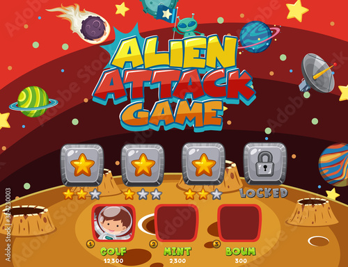 Screen template for computer game with alien attack theme