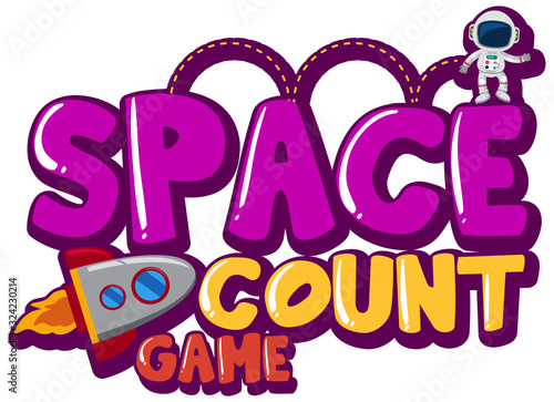 Sticker template for word space count game with astronaut and spaceship