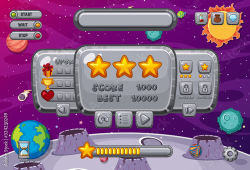 Screen template for computer game with space theme