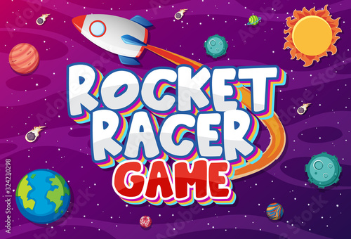 Poster design with rocket racer game in space background