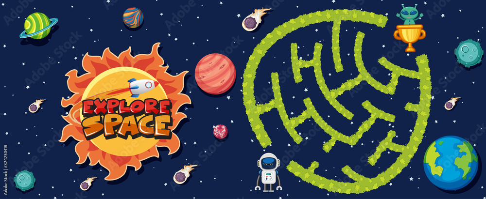 Fototapeta premium Game template with many planets in background