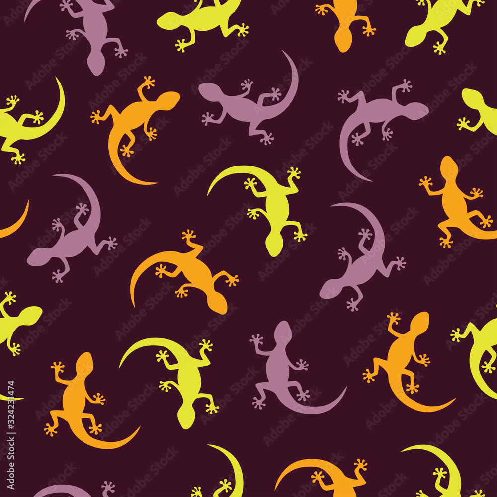  Seamless bright lizards pattern. Colorful illustration for kids.