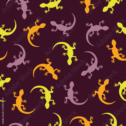  Seamless bright lizards pattern. Colorful illustration for kids.