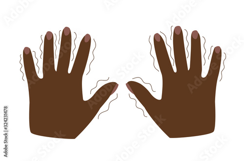 Tremor, trembling. Shivering in the hands symptom of mental disorders, panic, fear, parkenson's disease