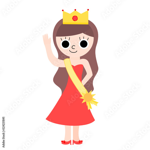 Girl in a dress.Woman wearing a diamond crown and sash. © wanpiya