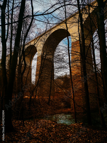 stone old viaduct railway around nature