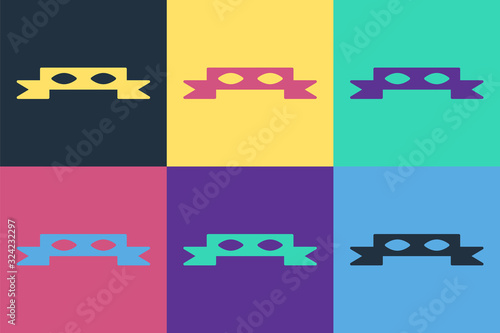 Pop art Thief eye mask icon isolated on color background. Vector Illustration