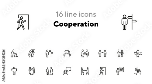 Cooperation line icon set. People, team, partner, family. People connection concept. Can be used for topics like relationship, communication, teamwork
