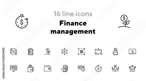 Finance management line icon set. Conversion, financial analytics, wallet, credit card. Business concept. Can be used for topics like budget, salary, saving, financial payment