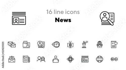 News line icon set. Adult content, TV, globe, newspaper. Media concept. Can be used for topics like press, broadcasting, news making