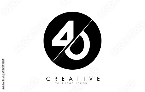 40 4 0 Number Logo Design with a Creative Cut and Black Circle Background.