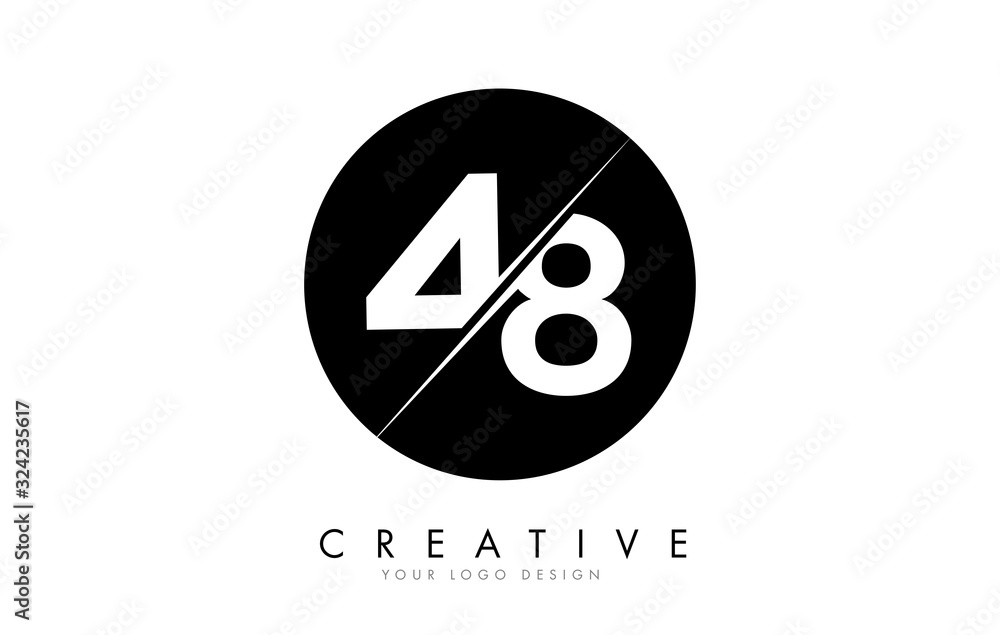 Fototapeta premium 48 4 8 Number Logo Design with a Creative Cut and Black Circle Background.
