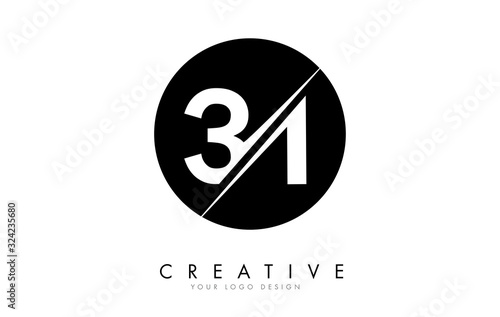 31 3 1 Number Logo Design with a Creative Cut and Black Circle Background. photo