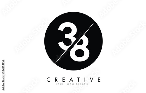 38 3 8 Number Logo Design with a Creative Cut and Black Circle Background.