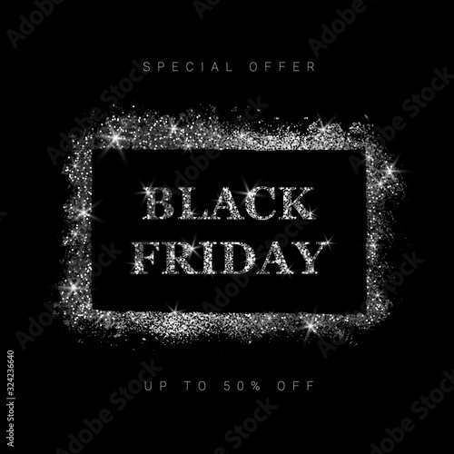 Black friday poster with silver glitter