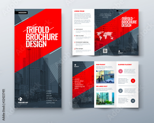 Tri fold brochure design with line shapes, corporate business template for tri fold flyer. Creative concept folded flyer or brochure.