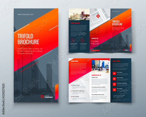 Tri fold brochure design with line shapes, corporate business template for tri fold flyer. Creative concept folded flyer or brochure. photo