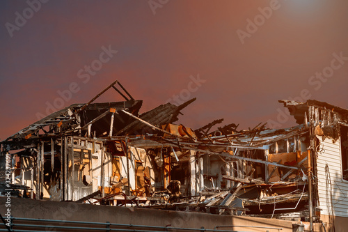 Home after fire the parts of the house burnning