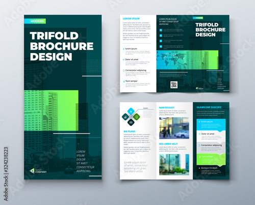 Tri fold brochure design with line shapes, corporate business template for tri fold flyer. Creative concept folded flyer or brochure.