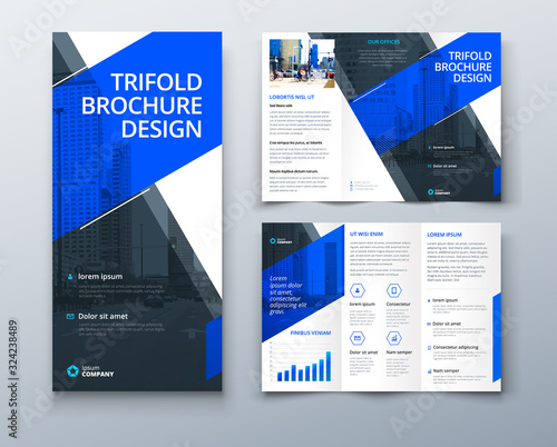 Tri fold brochure design with line shapes, corporate business template for tri fold flyer. Creative concept folded flyer or brochure.
