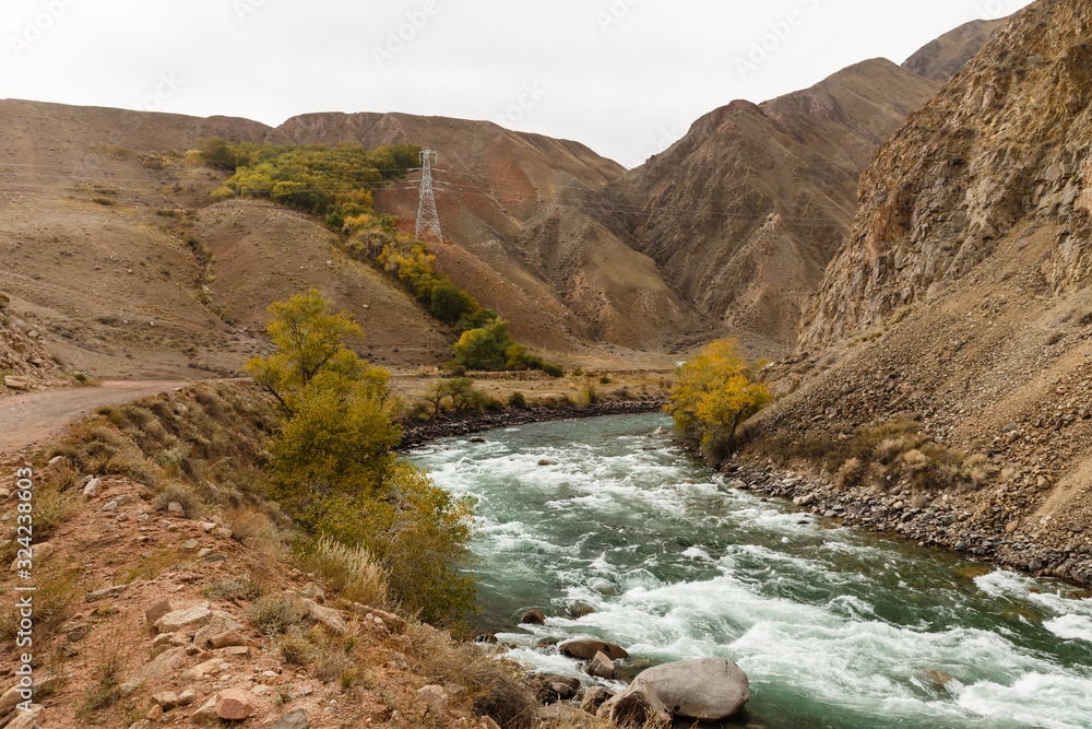 Kokemeren river, Aral, Jumgal District, Naryn Region Kyrgyzstan, mountain river in the gorge Kokemeren river, Aral, Jumgal District, Naryn Region Kyrgyzstan, mountain river in the gorge