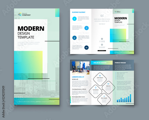 Tri fold brochure design with line shapes, corporate business template for tri fold flyer. Creative concept folded flyer or brochure.