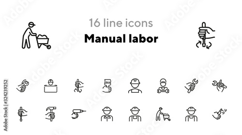 Manual labor line icon set. Hammer, wrench, constructor. Blue collar concept. Can be used for topics like job, occupation, engineering