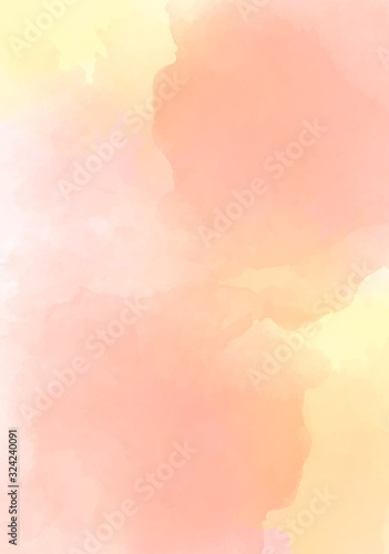 Pink-yellow watercolor background. Delicate peach color. Watercolor background for romantic, wedding card, invitation.