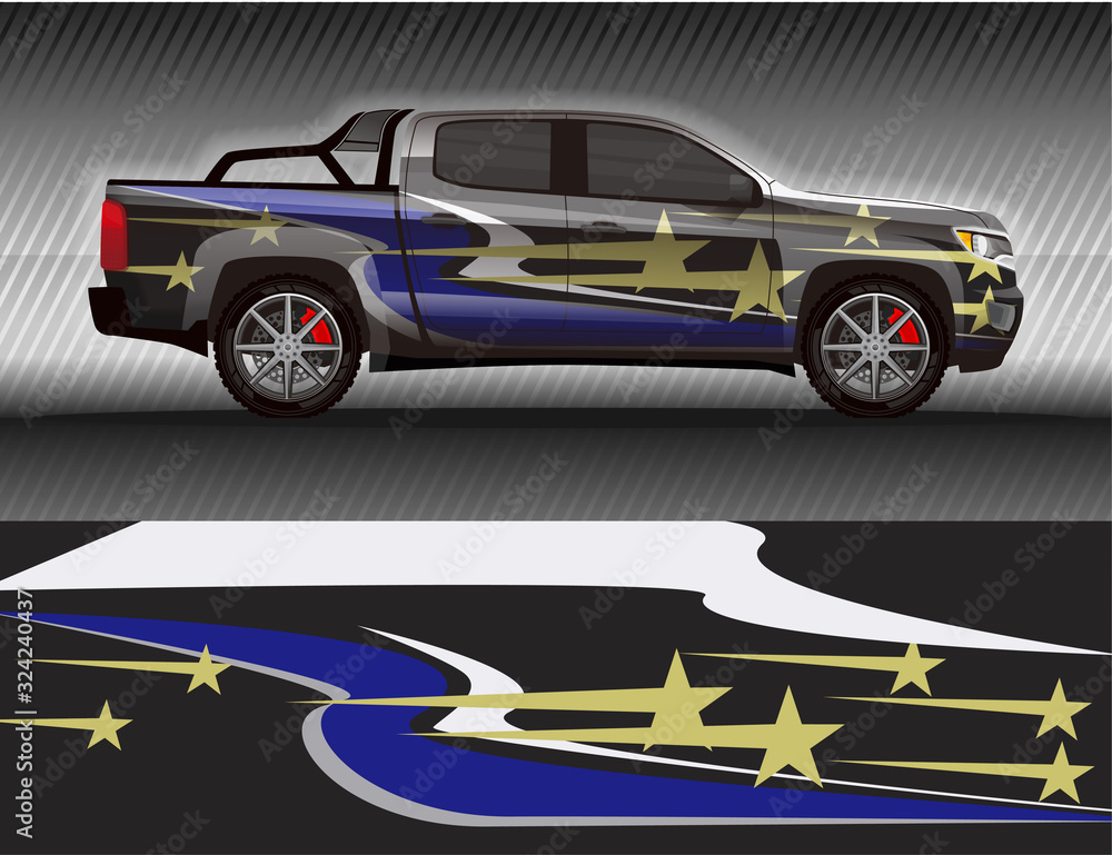 Car livery wrap decal, rally race style vector illustration abstract ...