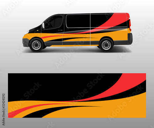 Graphic abstract wave designs for wrap vehicle, race car, branding car. Pick up truck and cargo van car wrap design vector.
