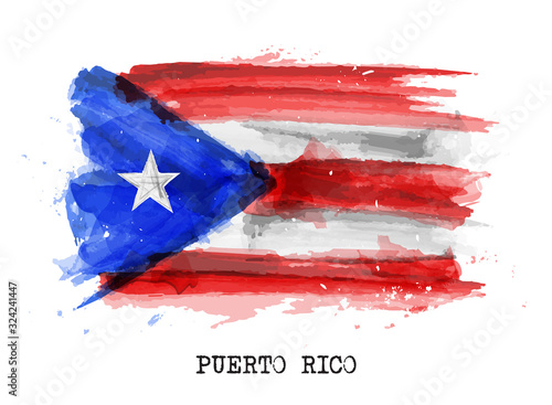 Realistic watercolor painting flag of Puerto rico . Vector . photo