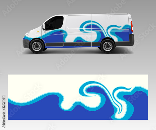 Car decal van with wave sea designs . Wrap designs template vector.