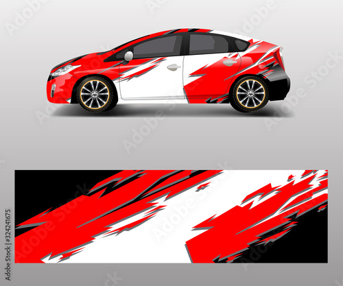 Car wrap decal design vector. Graphic abstract racing designs for vehicle, rally, race, adventure template design vector