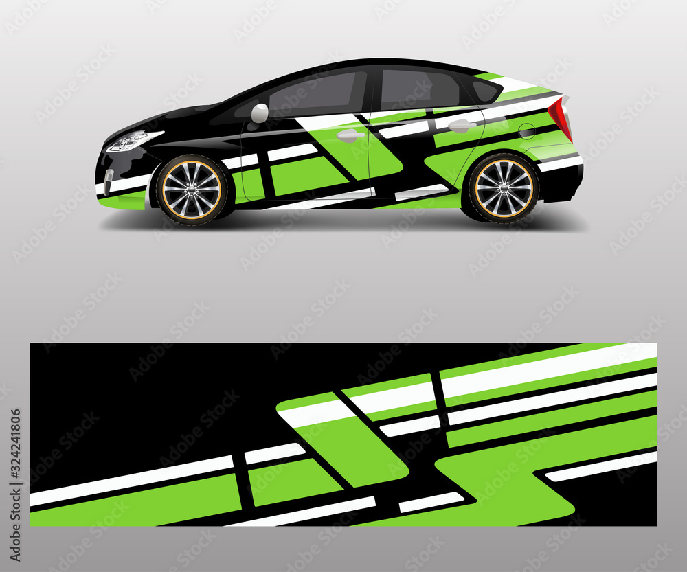 Racing car wrap with abstract stripe shapes for Company. Sport car racing wrap vector design template design vector Racing car wrap with abstract stripe shapes for Company. Sport car racing wrap vector design template design vector