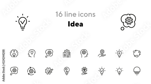 Idea line icon set. Bulb, gear, brain work. Processing concept. Can be used for topics like intelligence, business, startup