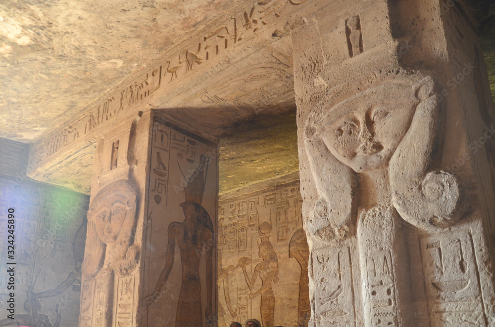 Ταπετσαρία Interior of the Temple of Hathor/Nefertari on the sunrise, Abu Simbel, Egypt