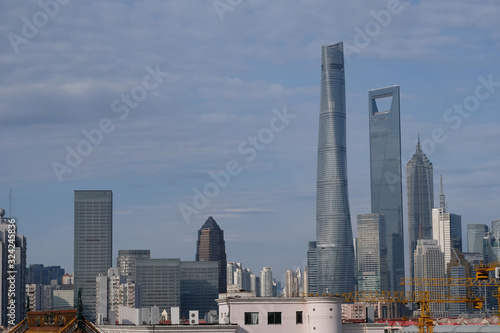 Shanghai Pudong Lujiazui skyline on sunny day. Financial center of China