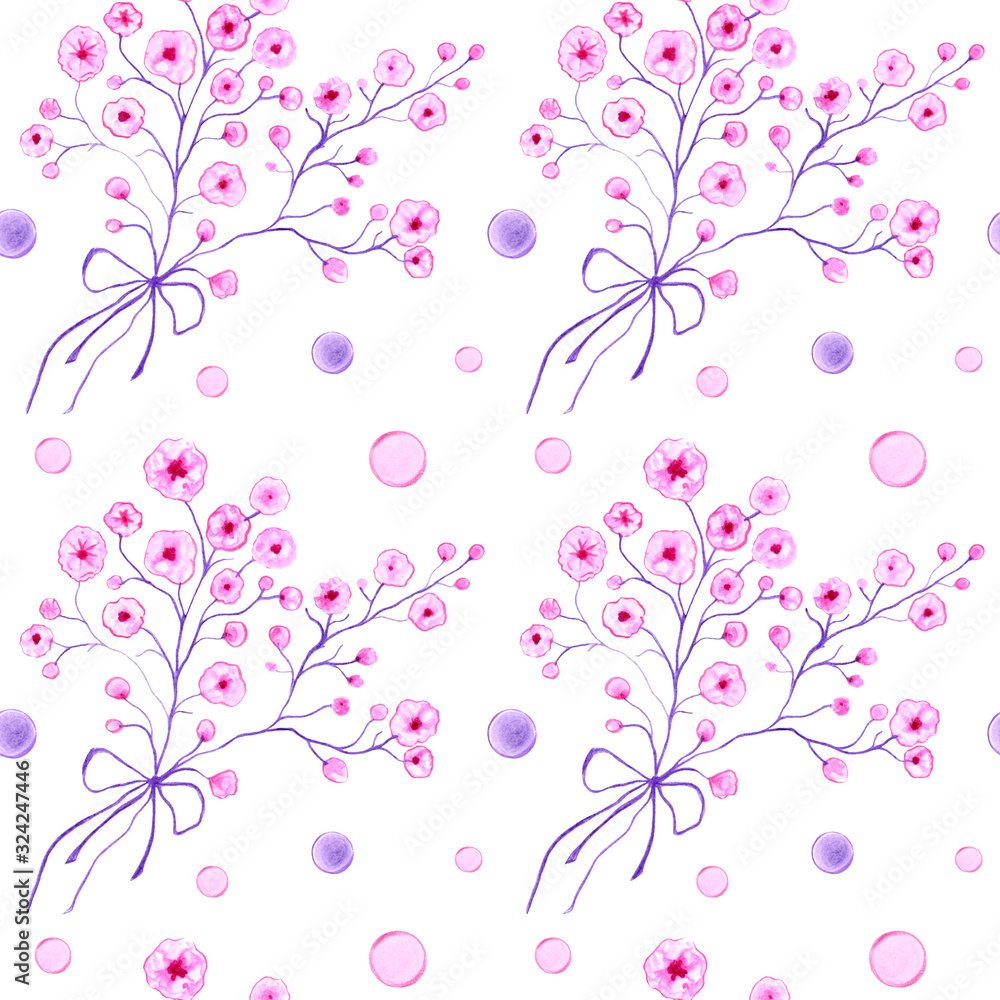 Flower gentle pattern, drawn with markers. Decorative sprig of gypsophila. It is made in pastel colors, in can be used in design of wedding invitations and greeting cards, or as a print on fabric.