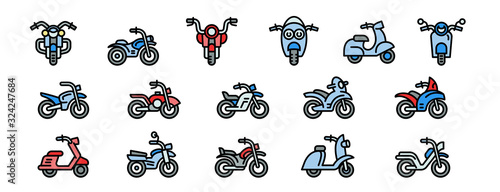 Motorbike icons set. Outline set of motorbike vector icons for web design isolated on white background