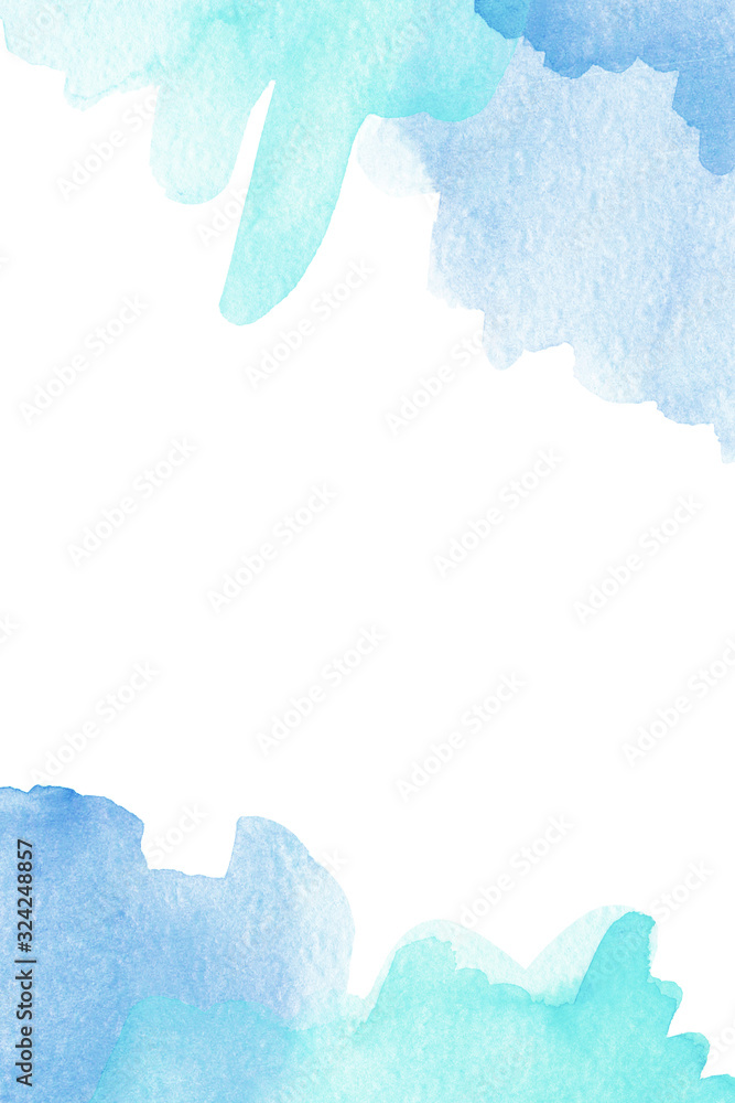Abstract light blue watercolor background business card with space for text or image, isolated